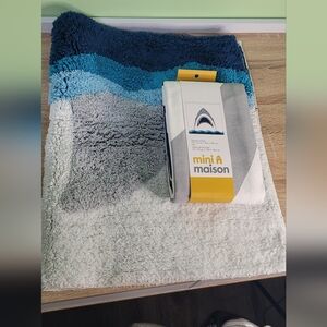 Mini Maison Blue and Gray Shark Bath Mat And Shower Curtain Set Kids Decor